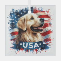 Golden Retriever Patriotischer Glas Weihnachtsschm