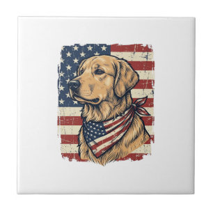 Golden Retriever Patriotisches Vintage Vektor Desi Fliese
