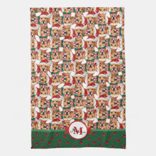 Golden Retriever Pattern Monogram Weihnachtshund Geschirrtuch