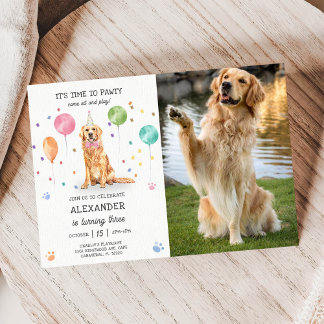 Golden Retriever Pawty Doppy Welpe Birthday Blue Einladung