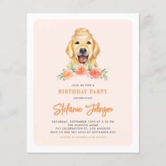 Golden Retriever Peach Birthday Party Invitation