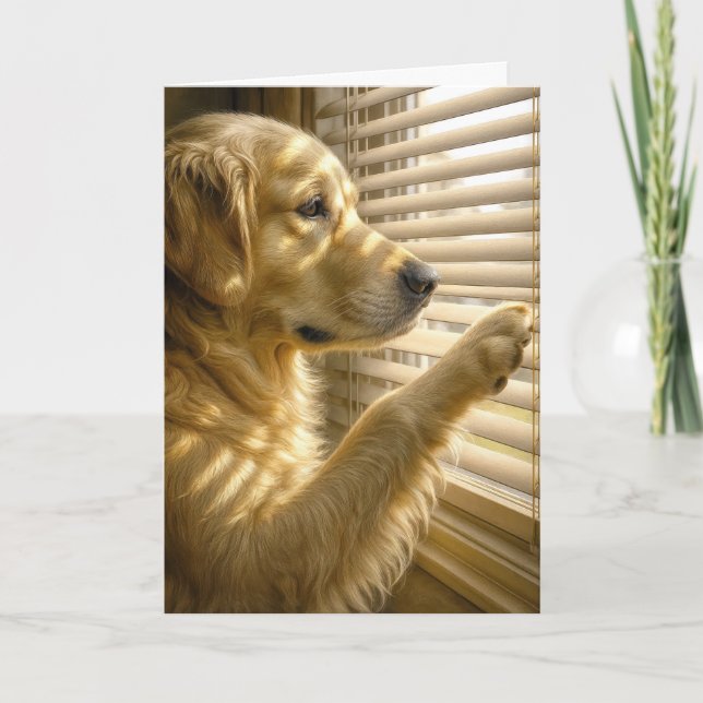 Golden Retriever Peeking Through Blinds Birthday Karte (Vorderseite)