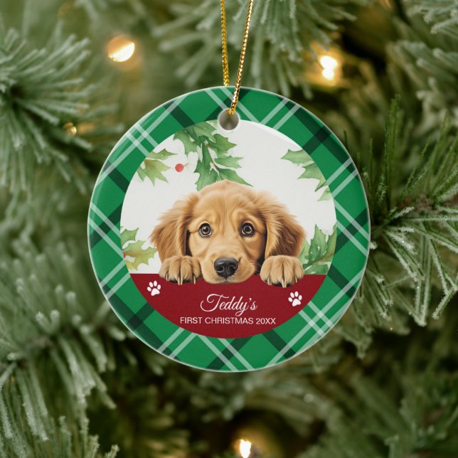 Golden Retriever Personalisiert Erstes Weihnachten Keramik Ornament (Baum)