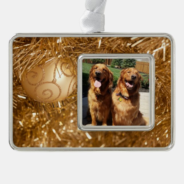 Golden Retriever Personalisiert Weihnachtsschmuck Rahmen-Ornament Silber (Vorderseite)