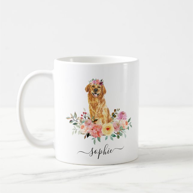 Golden Retriever Personalisierter Blumenkaffee Tas Kaffeetasse (Links)