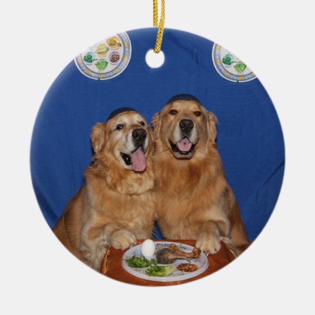 Golden Retriever Pessach Seder Plättchen Keramikornament (Vorne)