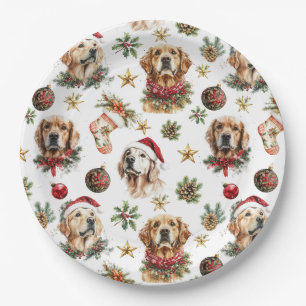 Golden Retriever Pet Hund Weihnachtsmuster Pappteller