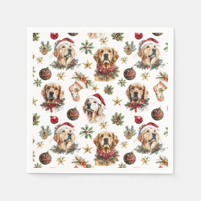Golden Retriever Pet Hund Weihnachtsmuster Serviette (Vorderseite)