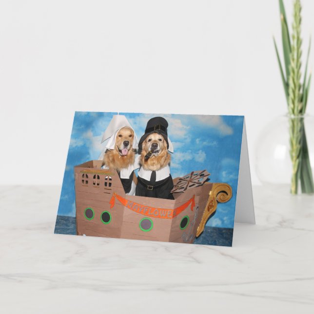 Golden retriever-Pilger Mayflower Thankgiving Feiertagskarte (Vorderseite)