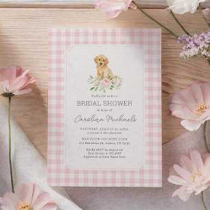 Golden Retriever Pink Gingham Brautparty Einladung