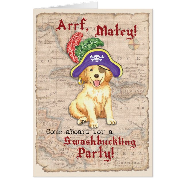 Golden Retriever Pirate Einladung (Vorne)