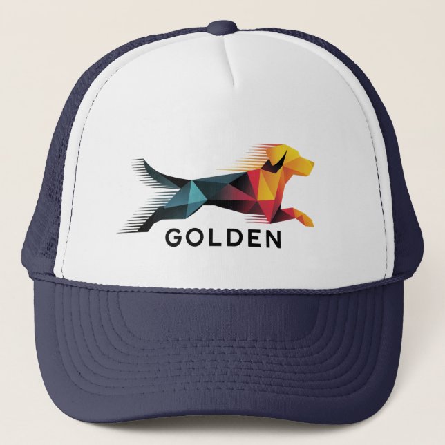 Golden retriever poligonal en amarillo y azul truckerkappe (Vorderseite)