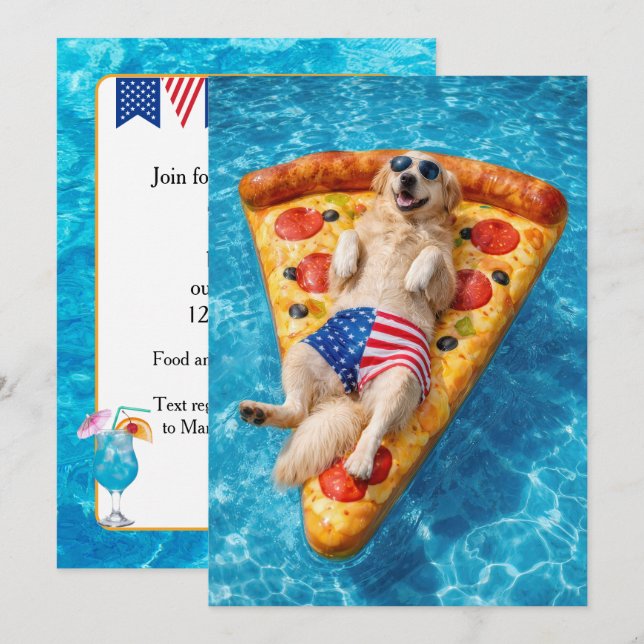 Golden Retriever Poolparty Einladung (Vorne/Hinten)