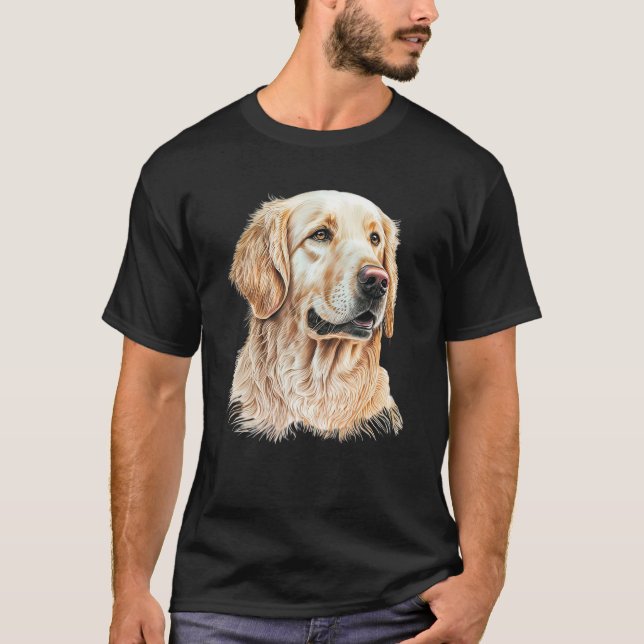 Golden Retriever Portrait Hand Drawn Art Dog Lover T-Shirt (Vorderseite)