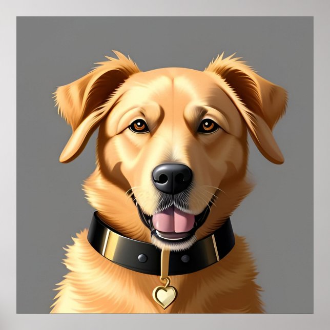 Golden Retriever Portrait Tragetran Schwarzes Coll Poster (Vorne)