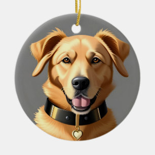 Golden Retriever-Porträt mit schwarzer Kollar Keramik Ornament