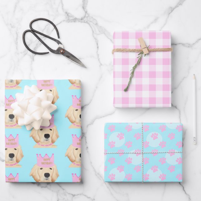 Golden Retriever Princess Gift Wrap Geschenkpapier Set (Vorderseite)