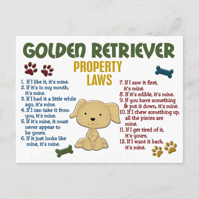 Golden Retriever Property Laws 4 Postkarte (Vorderseite)