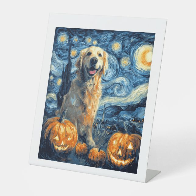 Golden Retriever Pumpkin Starry Night Dog Mom Van  Sockelschild (Vorderseite)