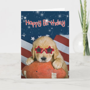 Golden Retriever Pup on Football Birthday Karte