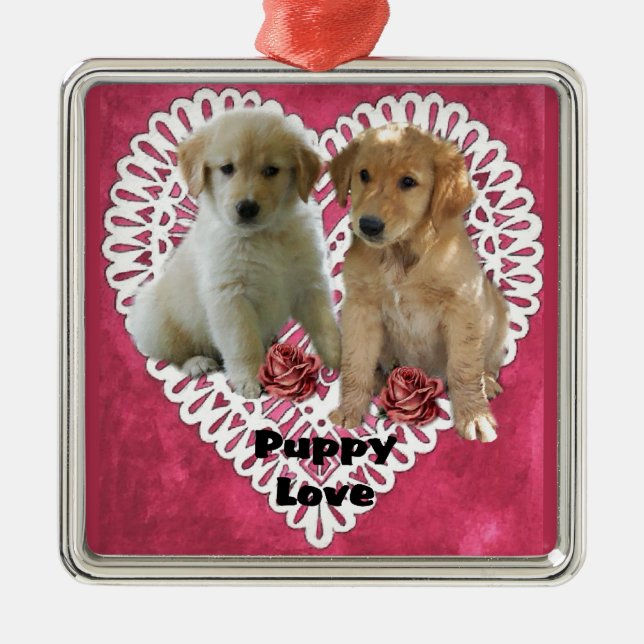 Golden Retriever Puppies Ornament Aus Metall (Vorne)