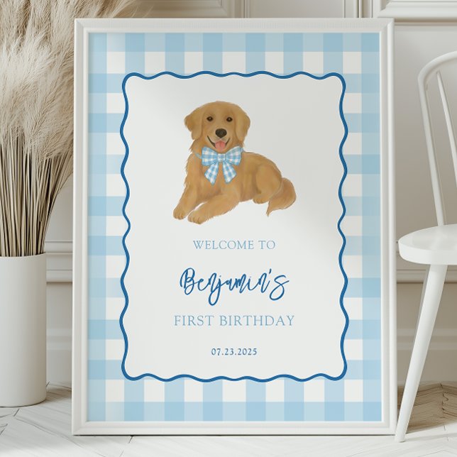 Golden Retriever Puppy Birthday Party Welcome Poster (Von Creator hochgeladen)