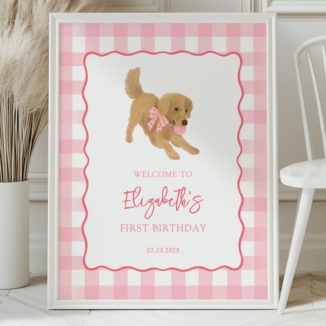 Golden Retriever Puppy Birthday Party Welcome Poster (Von Creator hochgeladen)