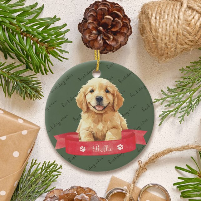Golden Retriever Puppy Custom Keramik Ornament (Von Creator hochgeladen)