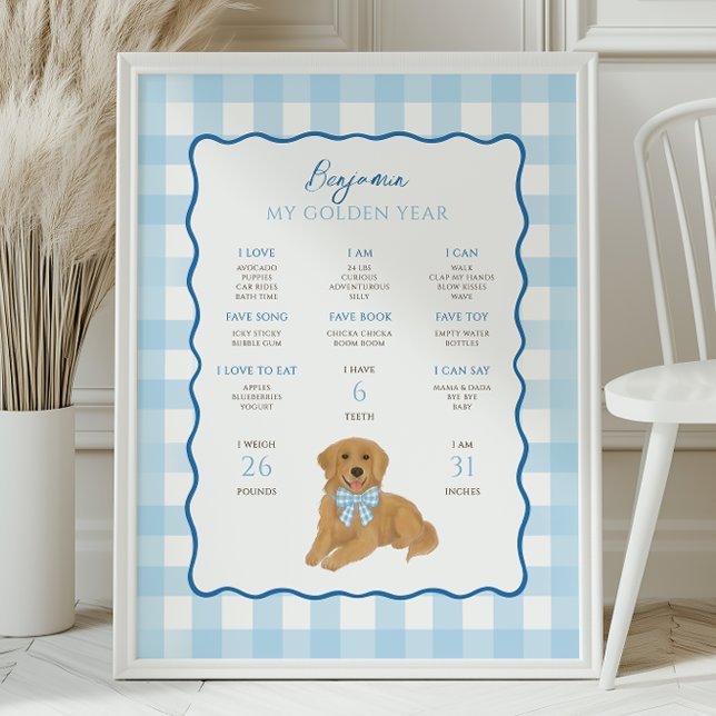 Golden Retriever Puppy Dog 1st Birthday Milestone  Poster (Von Creator hochgeladen)