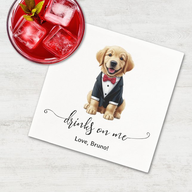 Golden Retriever Puppy Drinks auf Me Hund Hochzeit Serviette (Golden Retriever Puppy Drinks On Me Dog Wedding Napkins)