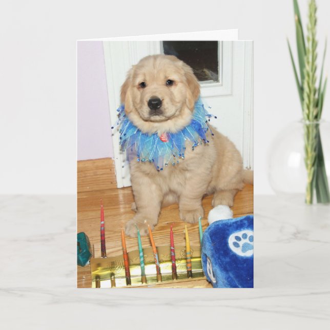 Golden Retriever Puppy Hanukkah Blessings Feiertagskarte (Vorderseite)