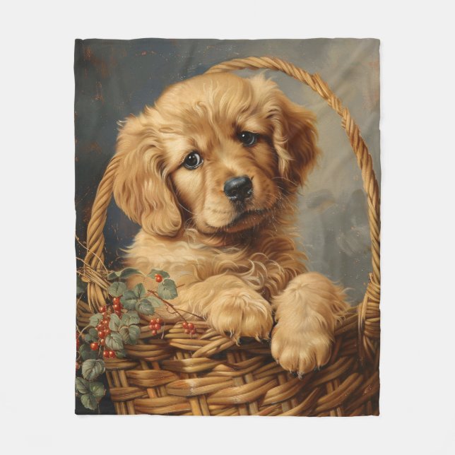 Golden Retriever Puppy in einem Korb Fleecedecke (Vorderseite)