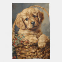 Golden Retriever Puppy in einem Korb