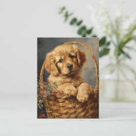 Golden Retriever Puppy in einem Korb Postkarte