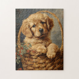 Golden Retriever Puppy in einem Korb Puzzle