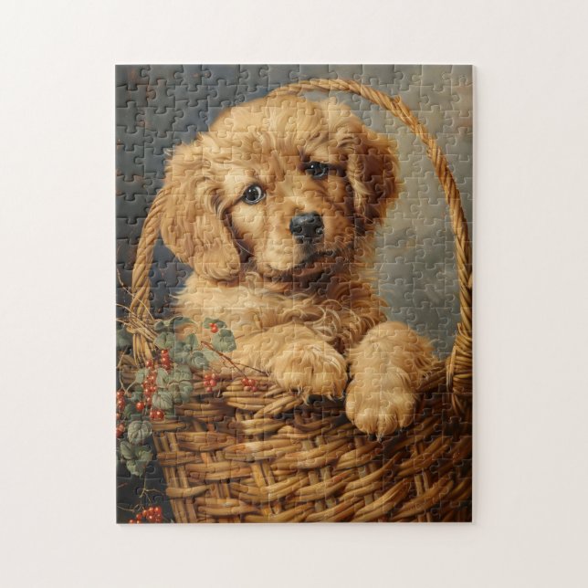 Golden Retriever Puppy in einem Korb Puzzle (Vertikal)