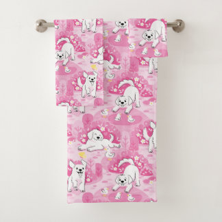 Golden Retriever Puppy in Pink Garden Badhandtuch Set