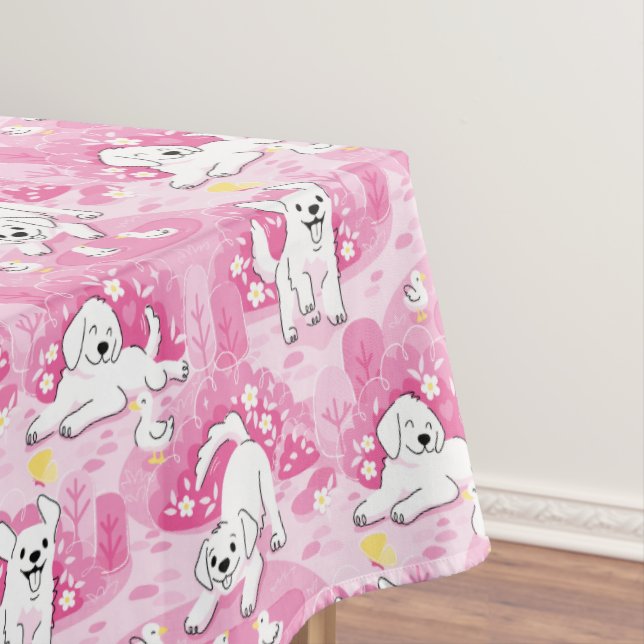 Golden Retriever Puppy in Pink Garden Tischdecke (Beispiel)