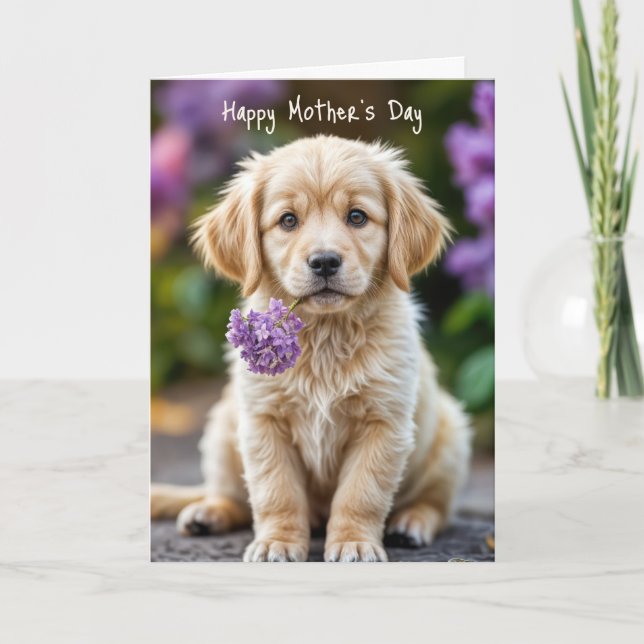 Golden Retriever Puppy mit Lilacs Karte (Vorderseite)