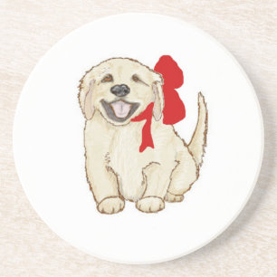 Golden Retriever Puppy mit Red Ribbon Sandstein Untersetzer