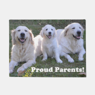 Golden Retriever Puppy mit stolzen Eltern Fußmatte