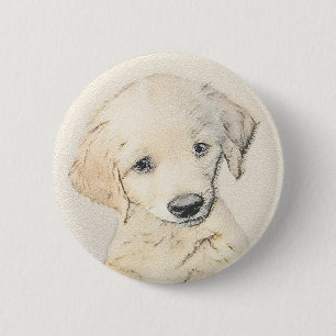 Golden Retriever Puppy Painting - Original Dog Art Button