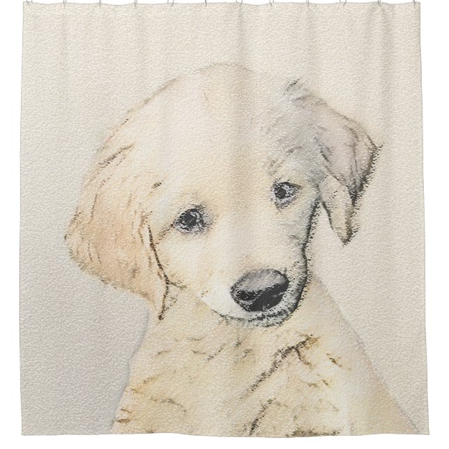 Golden Retriever Puppy Painting - Original Dog Art Duschvorhang (Vorderseite)