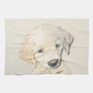 Golden Retriever Puppy Painting - Original Dog Art Geschirrtuch