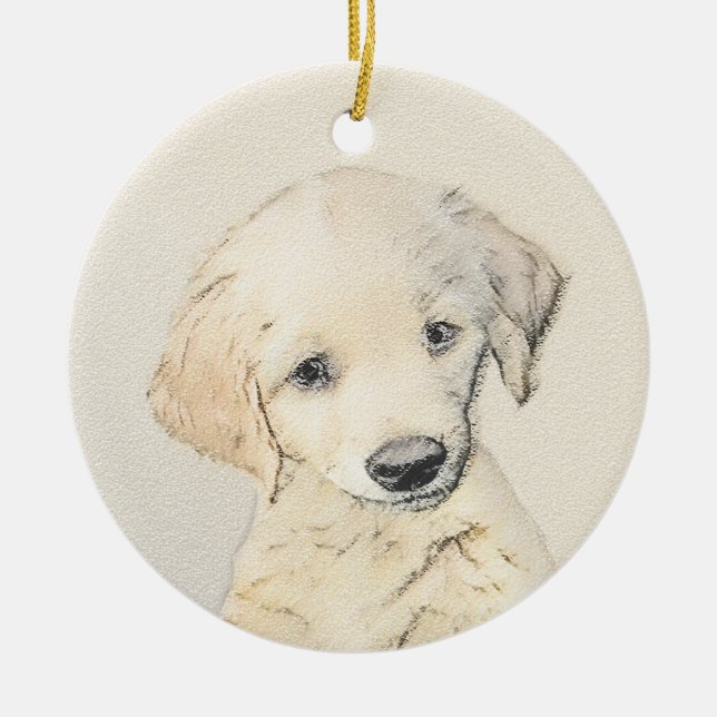 Golden Retriever Puppy Painting - Original Dog Art Keramik Ornament (Vorne)