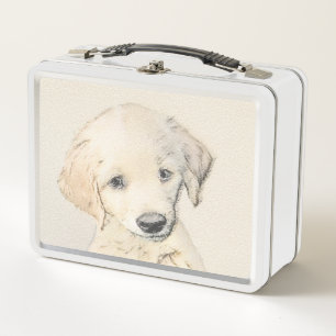 Golden Retriever Puppy Painting - Original Dog Art Metall Brotdose