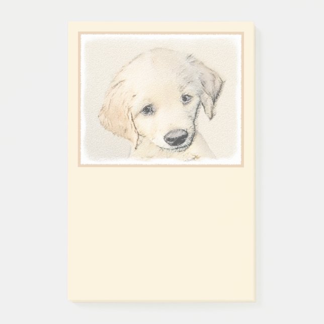 Golden Retriever Puppy Painting - Original Dog Art Post-it Klebezettel (Vorderseite)