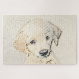 Golden Retriever Puppy Painting - Original Dog Art Puzzle
