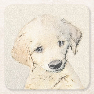 Golden Retriever Puppy Painting - Original Dog Art Rechteckiger Pappuntersetzer
