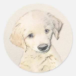 Golden Retriever Puppy Painting - Original Dog Art Runder Aufkleber